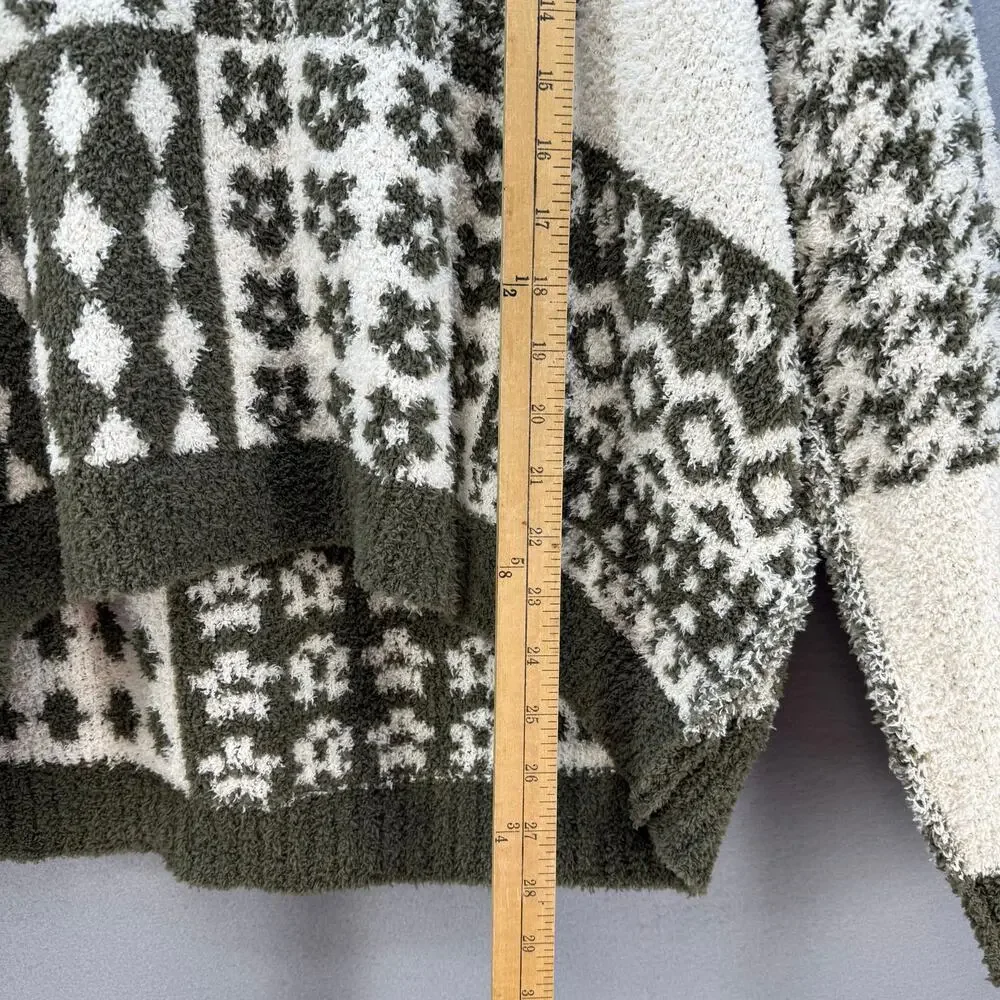 Pol Anthropologie Sweater Women's L Green Cream Loose Weave Oversized Preppy - Picture 9 of 11